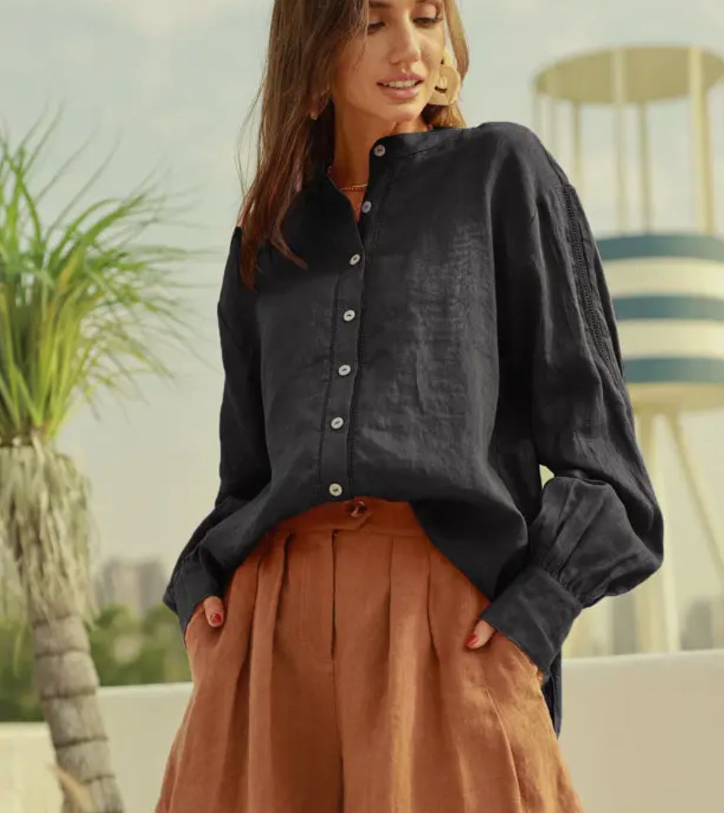 Linen Blouse with Full Sleeves- Plus sizes available