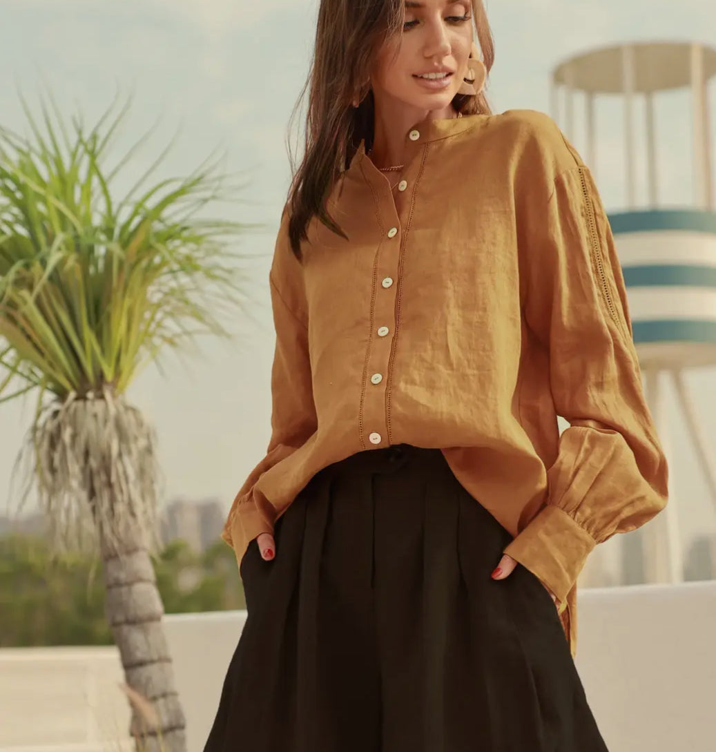 Linen Blouse with Full Sleeves- Plus sizes available