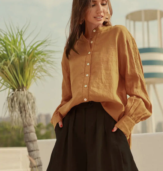 Linen Blouse with Full Sleeves- Plus sizes available