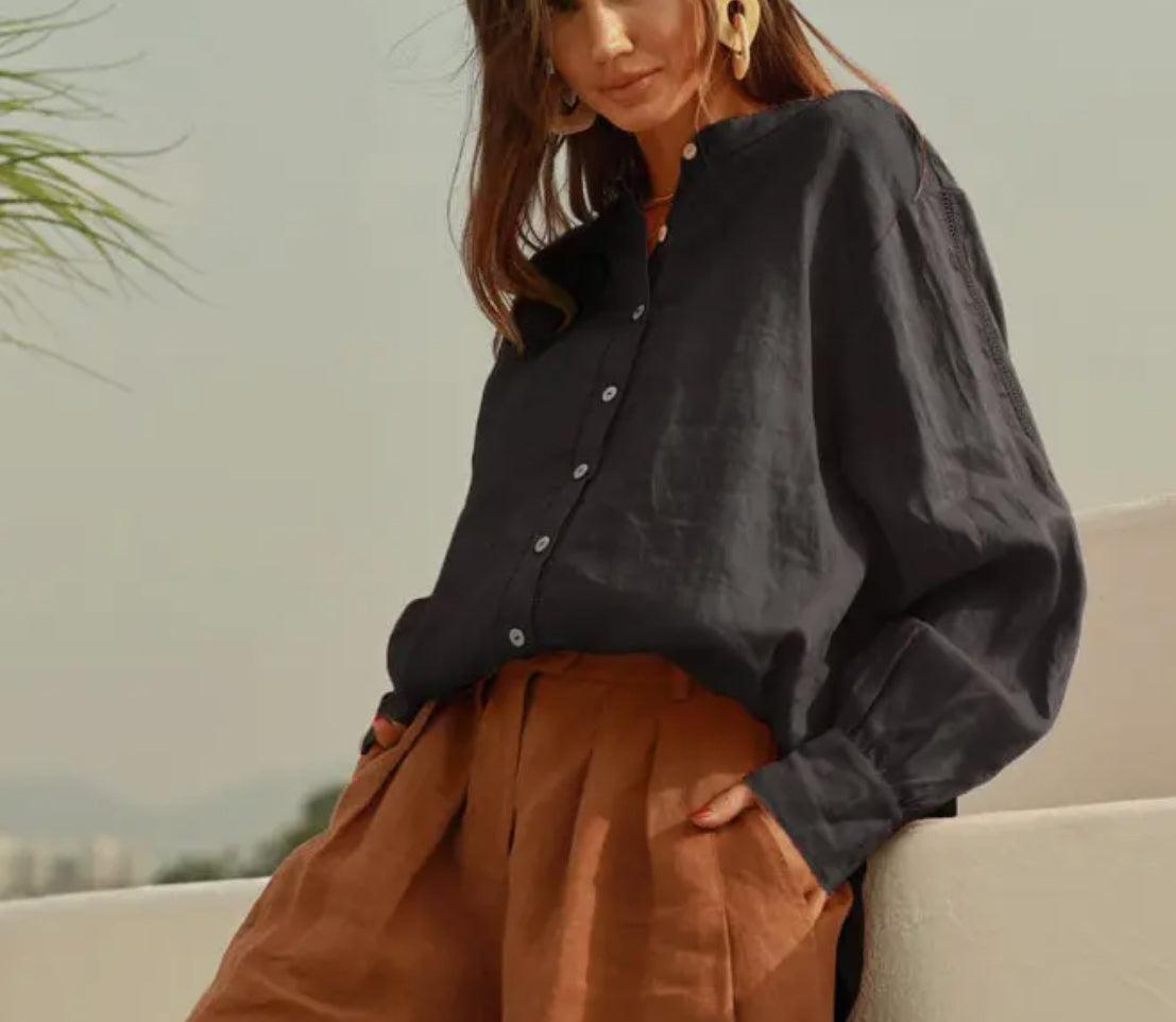 Linen Blouse with Full Sleeves- Plus sizes available